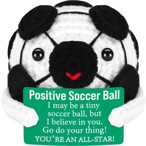 2 x BiuNiuring Positive Crochet Soccer Gifts for Teens Boys Girls Men Women | Funny Back to School Birthday Gifts with Encouragement Card for Friends, Cute Match Season Gift for Players Fans Team Lovers