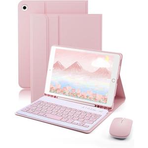TUNKARMOR Keyboard Case for iPad mini 5 & Mini 4 7.9 inch  with Mouse and Magnetically Keyboard, Case with Pencil Holder for iPad mini 5th / 4th Generation, Auto Sleep/Wake, Pink
