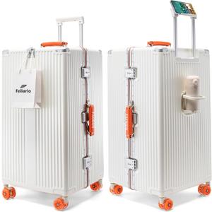 feilario Super Large Aluminum Frame Checked Luggage, Removable Wheels, 30in
