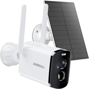 ZUMIMALL Solar Security Cameras Wireless Outdoor, 2K Camera for Home Security, Front Door, Yard & Garage, No Wiring, Color Night Vision, 2.4GHz WiFi, 2-Way Talk, Spotlight & Siren, IP66/Alexa/Cloud