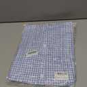 Micoson Womens 3/4 Sleeve Tops Cotton Linen Button Down Shirts V Neck Pleated Casual Loose Blouses Roll Up Sleeve Shirt (Small, 3-blue Plaid)