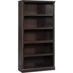 Sauder 5 Tier Book Shelf Wooden Bookcase Multipurpose Bookshelf for Home Office, Living Room, in Jamocha Wood