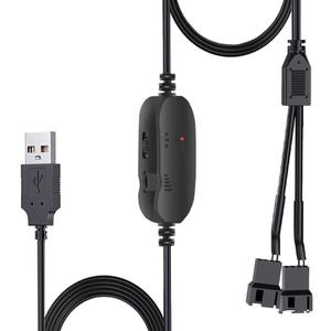 Delinx 8W DC 12V PC Cooling Fan Speed Control,USB to Dual 3-Pin 4-Pin Fan Power Adapter Cable,DC 5V Step up 5-12V Adjustable,with 2-Way Splitter Cable