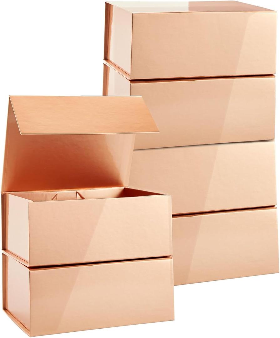 Stockroom Plus 6 Pack Magnetic Gift Boxes with Lids, 9.5 x 7 x 4 Inches for Birthday, Wedding, Groomsman and Bridesmaid Proposal Box (Rose Gold)