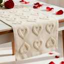 Valentine's Day White Table Runner with Love Heart 13" x 72" Soft Plush Faux Fur Jacquard Long Seasonal Kitchen Table Decorations for Home Party Wedding Dining Room