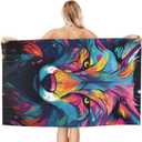 Beach Towel Colorful Wolf Theme Sand-Free Microfiber 52x32 Inches Absorbent Quick Dry Pool Bath Towel for Adults Kids Outdoor Swimming