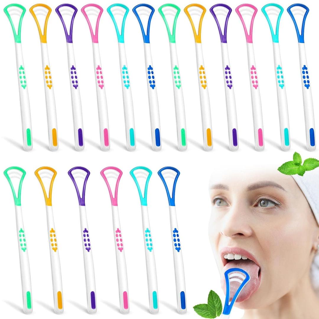 Yinkin 18 Pcs Tongue Scraper for Adults, Tongue Scraper Cleaner, Oral Care Brush for Reducing Bad Breath Adults Healthy Oral Care Tools Easy to Use