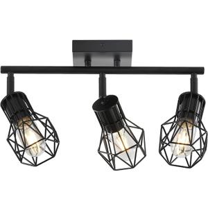 3 Light Track Lighting Fixtures CeilingBlack Flush Mount Ceiling Light with E26 Lamp Head, Industrial Black Kitchen Track Lighting for Kitchen, Living Room, Dining Room, Hallway