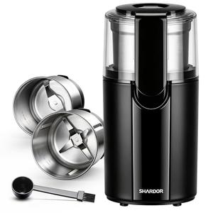 SHARDOR Coffee Grinder Electric, Spice, Herb, Grinder for Coffee Bean Spices and Seeds with 2 Removable Stainless Steel Bowls, Black