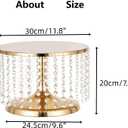LANLONG Cake Stand for Dessert Table 12 Inch Gold Crystal Pendants Metal Cake Stand Serves as A Round Dessert Cupcake Display Plate for Table, Wedding, Party, Event (Medium)
