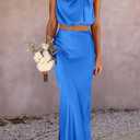 PRETTYGARDEN Women's 2 Piece Satin Outfits Summer Sleeveless Mock Neck Crop Tops and Long Skirt Dress Sets (S)