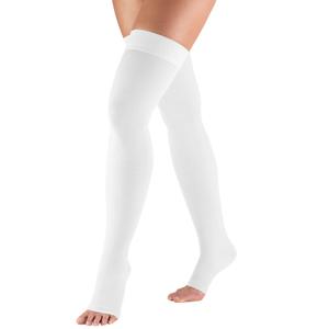 Truform 20-30 mmHg Compression Stockings for Men and Women, Thigh High Length, Dot-Top, Open Toe, White, 2X-Large