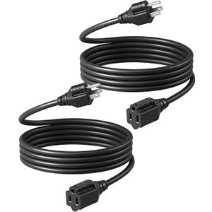 DEWENWILS 2 Pack 6FT Extension Cord Waterproof, Heavy Duty 16 AWG SJTW, NEMA 5-15P to 5-15R, 3 Prong Grounded Plug for Indoor, ETL Listed, Black