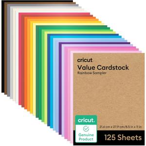 Cricut Value Cardstock Paper, Rainbow Sampler - 125 sheets (8.5" x 11") - Compatible with Joy Xtra, Explore, & Maker Machines - Letter Size