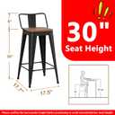WENTMENT Bar Stools Set of 4 Counter Height Metal Barstools with Removable Back 30" Kitchen Bar Stools with Wooden Seat, Black