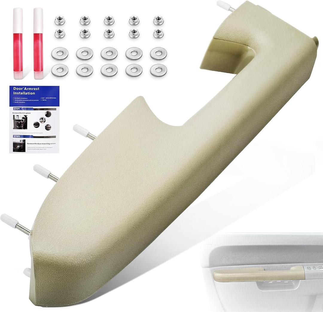 22818467 Door Panel, Front Left Driver Side Door Armrest Repair Kit Compatible with 2010-2014 Chevy Silverado & GMC Sierra 1500 2500HD 3500HD Door Panel with Release Handle Below Arm rest - Tan