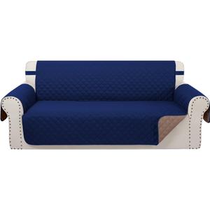 Reversible Sofa Covers Couch Cover Furniture Protector for Dogs Elastic Straps Water Resistant(Sofa,Navy/Camel)