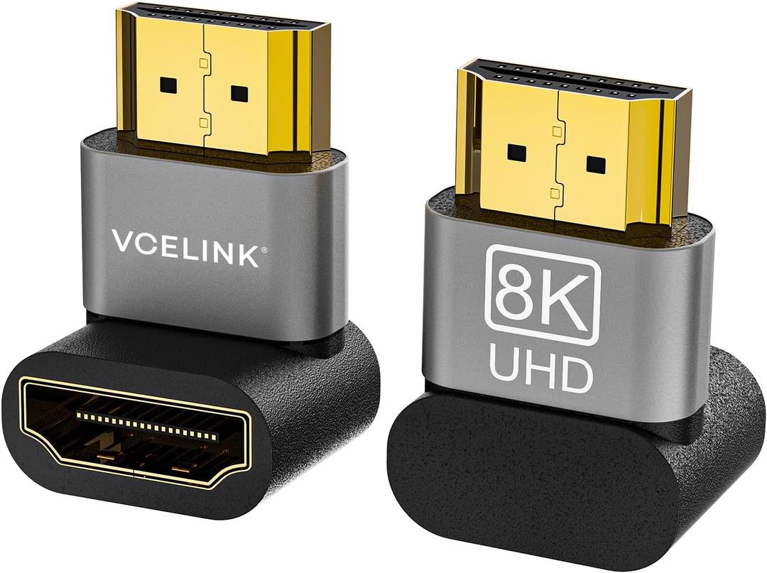 VCELINK 8K@60Hz HDMI Right Angle Adapter, 90 & 270 Degree HDMI Male to Female, HDMI 2.1 Cable Adapter with 4K@120Hz, HDR, eARC for HDTV, Laptop, PS4, PS5, Xbox - 2-Pack