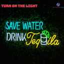 Save Water Drink Tequila Party Decorations Bar Neon Sign - Super Bright - Large Size (24x12'') - Remote Included Led Bar Sign for Party Mexican Restaurant Decor Neon Signs for Man Cave