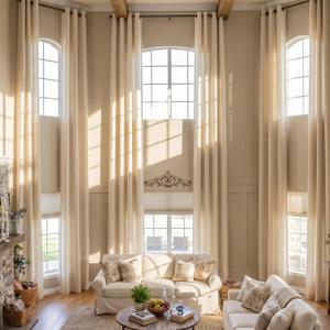 Extra Long Linen Curtains 18 ft Length, 1 Panel Ivory White Linen Light Filtering Textured Curtains for Living Room, 2 Story Drape with Plastic Top for High Ceiling, Loft(50" W x 216" L)