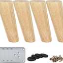 La Vane 8 inch / 20cm Wooden Furniture Legs, 4PCS Soild Wood Oblique Tapered Varished Replacement Feet with Mounting Plate for Couch Sofa Cabinet TV Stand Armchair (Clear Coated)