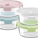 30oz Glass Meal Prep Containers with Lids, Airtight 3.75 Cup Food Storage Containers Set, Heat-Resistant BPA-Free Glass Containers for Soup Leftover, Microwave, Dishwasher, and Freezer Safe (4 Packs) (Multicolor+Clear)