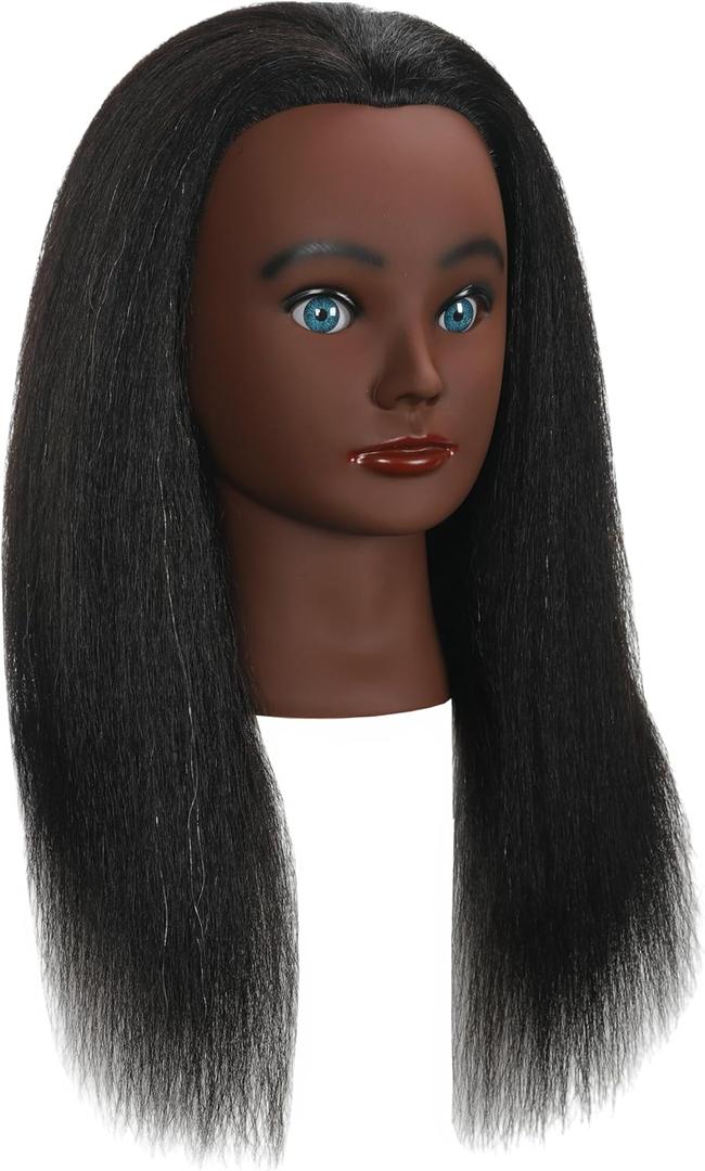 EVATEC Real 100% Human Hair Mannequin Head with Table Clamp Stand for Hairdresser Practice Braiding Styling Manikin Cosmetology Doll Training Head Curling Cutting Updos Display