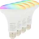 Amazon Basics Smart BR30 LED Light Bulb, Color Changing, 9W (60W Equivalent), 800LM, Works with Alexa Only, 2.4 GHz Wi-Fi, No Hub Required, 4 Pack