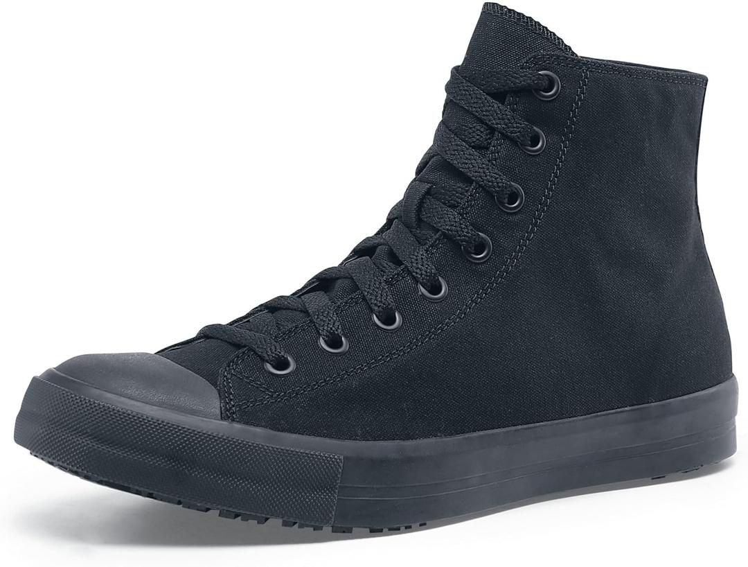 Shoes for Crews Pembroke, Men's, Women's, Unisex Slip Resistant Work Shoes, Water Resistant Sneakers, Black Canvas or Leather (10.5 Women/9 Men)