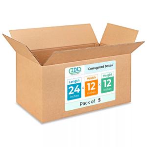 Large Shipping & Moving Boxes 24 x 12 x 12 inches (5-Pack) - Extra Strength 200 lb vs Regular - USA-Made Corrugated Cardboard Boxes Moving - Large Moving Box for USPS, FEDEX by IDL Packaging -
