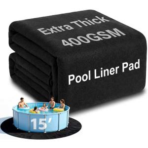 15FT Round Pool Liner Pad, 400G/M² Extra Thick Black Pool Pads for Above Ground Pool, Heavy Duty Pool Liner Pad Geotextile Material Pool Liner Puncture-Proof Pool Bottom Padding(15'Round)