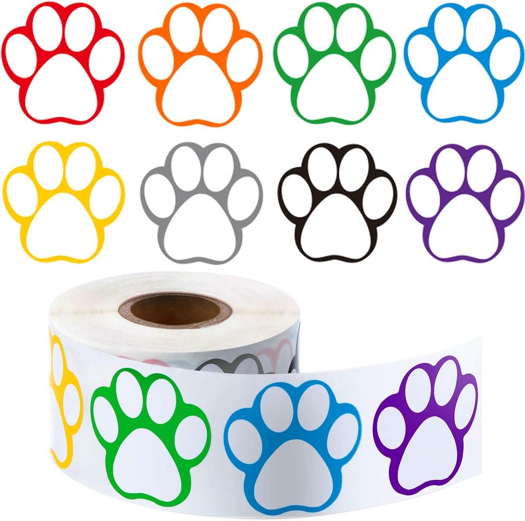 Boao 600 Pieces Dog Paw Stickers Colorful Dog Stickers Puppy Paw Decals for Gifts, Mailing, Party Decoration, Envelope Seals, 1.5 Inch
