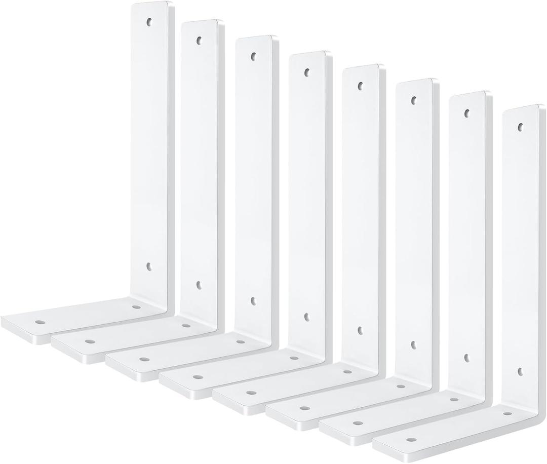 White Heavy Duty Shelf Brackets 10 Inch, 8 Pack Floating Shelf Brackets, L Wall Shelf Bracket for DIY Decorative with Mounting Hardware (L 10" x H 6" x W1.5")