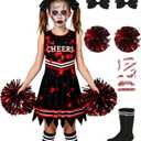 Cheerleader Dress Costume For Girl Full Set Dress Halloween Accessories (8-9T, Black Red 1)
