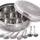 KSJONE Designer Spice Container Masala Dabba, 7 Spice Jars, Holds 7 Spices, Spice Container Box, Polished Stainless Steel with 7 Serving Spoons, Indian Masala Dabba with Lid, 8 Inch