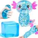 2Pack Taba Squishy Fidget Toys Bulk,Blue Stress Cube&Axolotl Squishy,Sugar Sensory Toys Squeeze Toy for Anxiety Relief for Classroom Prizes, Birthday Gifts Party Favors