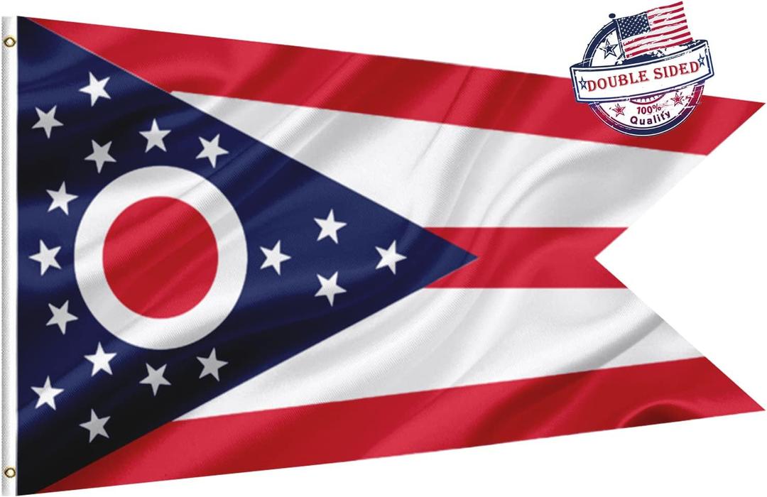 Ohio State Flag 3x5 Double Sided- Heavy Duty 3ply Ohio OH State Flags Super Durable 4 Rows Stitched Edge Canvas Header with 2 Brass Grommets