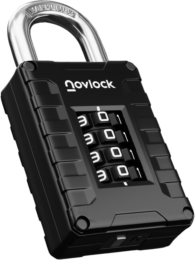NOVLOCK Locker Lock for Gym, School, Home & Work |4-Digit Combination Padlock | 1-Pack, Black