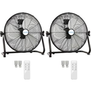 20" Industrial Floor Fan with Remote, High Velocity Heavy Duty Fan, 5200 CFM, 1-2-4 Hour Timer, 3 Speeds, 360° Tilt, Wall-Mounting System Included, for Home, Gym, Office, Garage (2 Pack)