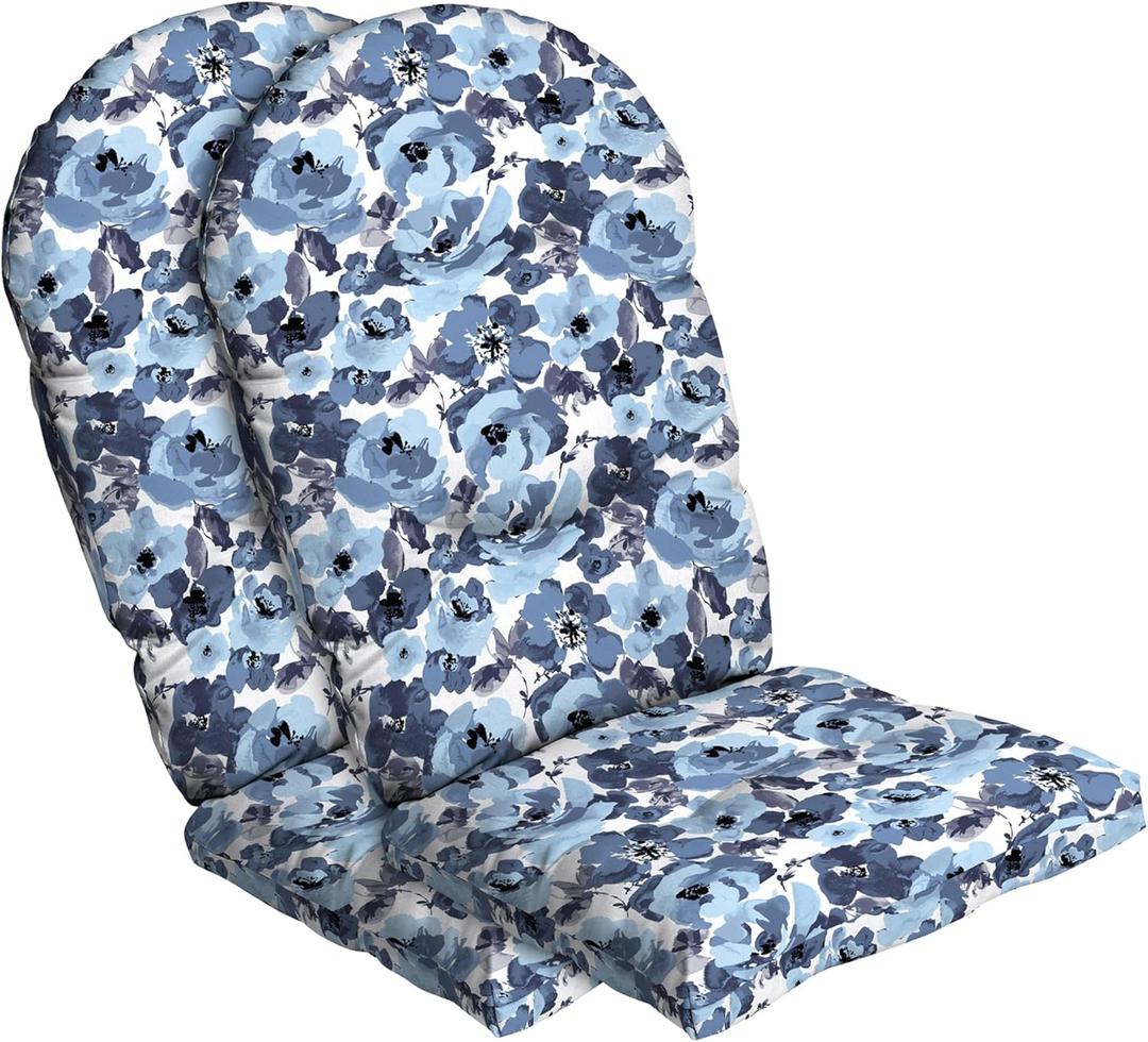 Arden Indoor/Outdoor Plush Modern Tufted Adirondack Cushion, 2-Pack, 21.5 x 19, Water Repellent, Rain Proof, Fade Resistant Cushion for Rocking Chair Or Adirondack Blue Garden Floral