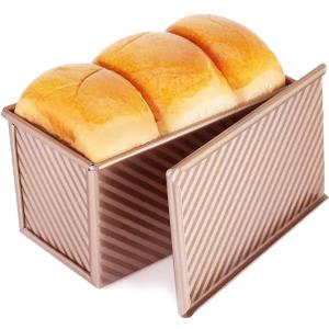 Pullman Loaf Pan with Lid, 9x4 inch (1 lb Dough Capacity), Non-Stick Sandwich Bread Loaf Pan for Homemade Baking Bread,carbon steel Rose Gold-Single