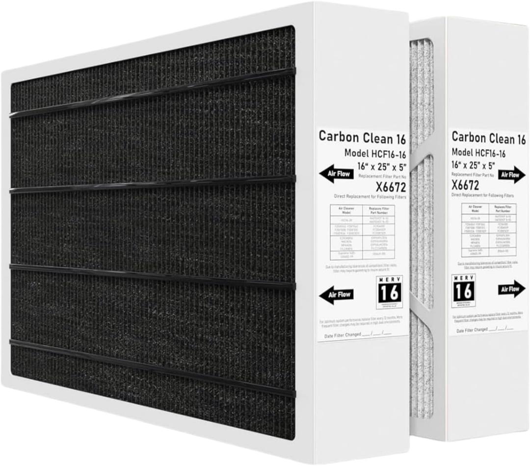 X6672 16x25x5 MERV 16 Furnace Air Filter Compatible with Lennox X6672 Healthy Climate Carbon for Furnace HVAC System (Actual Size: 15.75 x 24.75 x 4.37 In), Part Number HCF16-16, 2 Pack