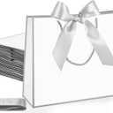 Silkfly 12 Pcs Thank You Gift Bags with Handle 12x10x4'' Welcome Elegant Gifts Bag with Bow Ribbon for Mother's Day Wedding Graduation Bridesmaid Baby Shower Birthday Housewarming (White,Silver)