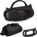 JCHPINE Silicone Cover and Hard Carrying Case for JBL Charge 6 Portable Bluetooth Speaker Accessories, Protective Cases for JBL Charge 6 AI Sound Bluetooth Speaker with Shoulder Strap (Black)