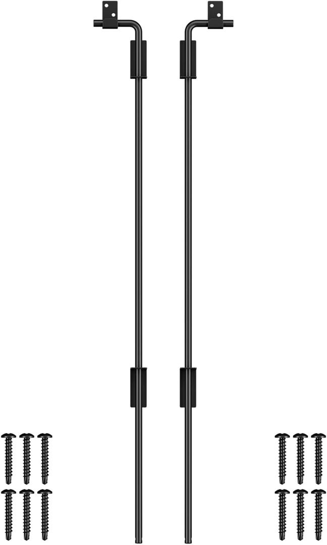 36" Cane Bolt Gate Drop Rod Heavy Duty Gate Hardware, Gate Ground Latch for Wood Metal Vinyl Gates Doors Stopper for Gate Ground, Wrought Iron Gate Latches, Black Finish-2 Pack