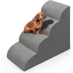 Dog Stairs for Bed 28.7H, 4 Extra Deeper Ramp/Steps for Small Dogs & Cats to get on High Bed or Couches, Grey