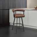 Armen Living Magnolia Swivel Counter Stool in Black Metal with Brown Faux Leather