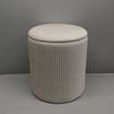 Round Ottoman with Storage Set of 2, White Vanity Stool, Upholstered Velvet Storage Ottomans, Makeup Chair Seat for Bedroom, Small Pouf Footstool for Living Room