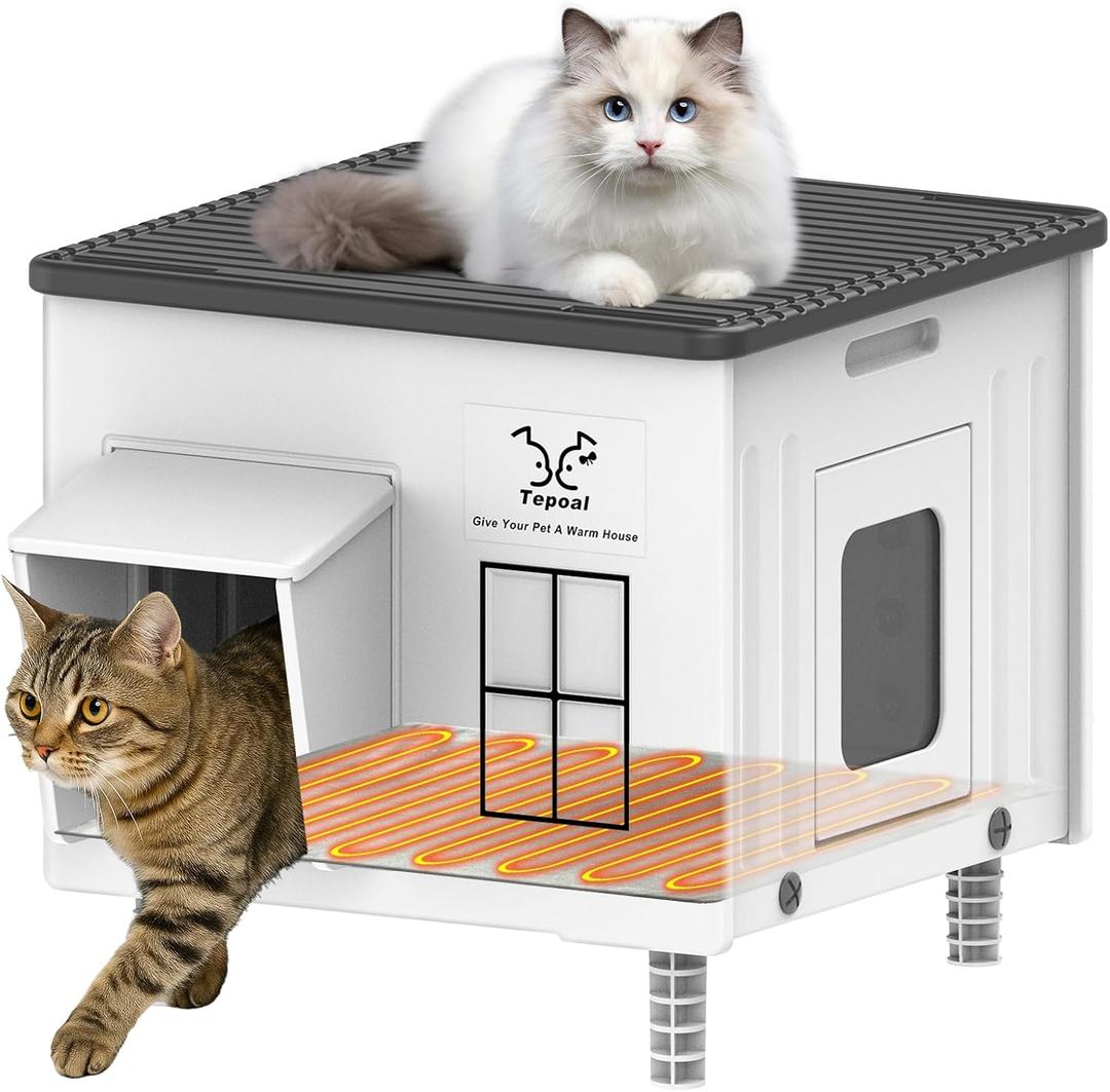 Indestructible Heated Cat House for Outside Winter, Heated Outdoor Cat House Weatherproof with Escape Door, Waterproof & Insulated Outdoor Cat Shelter for Feral Stray Cat Kitty. 17.7"x15"x17.5"