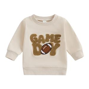Toddler Baby Girl Boy Fall Clothes Football Game Day Sweatshirt Tops Crewneck Pullovers Shirt Kids Football Outfit (Beige Game Day,3-4T)